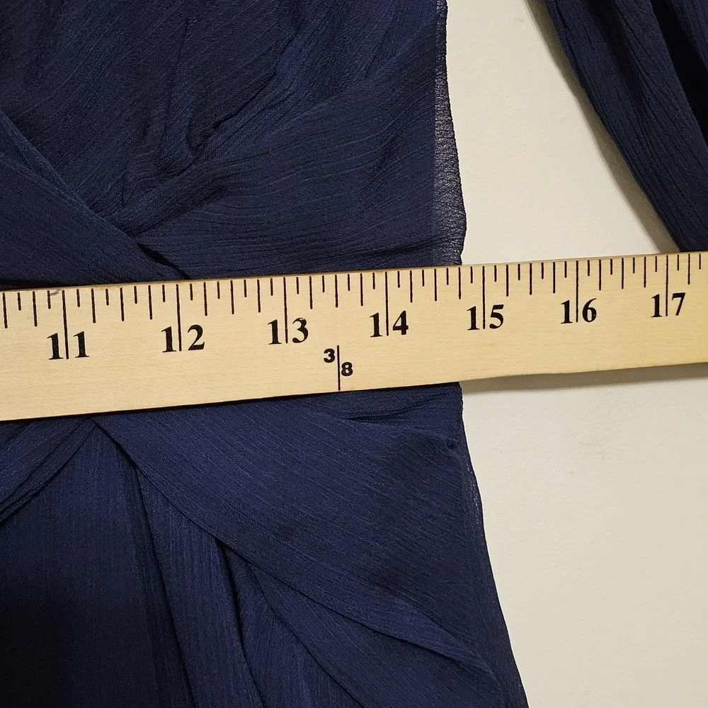 DKNY Women Dress Size 8 Fits Medium Faux Wrap V-Neck Long Sleeves Blue New - Picture 6 of 10